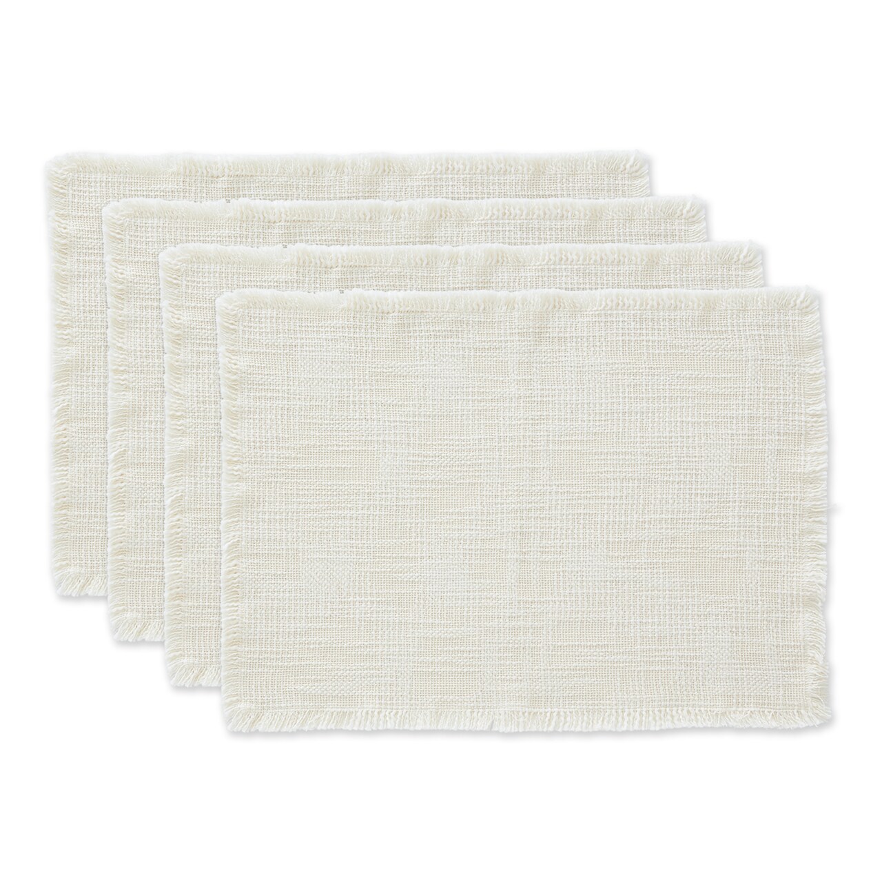 Contemporary Home Living Fringed Rectangular Placemats - 19" - Beige - Set of 4
